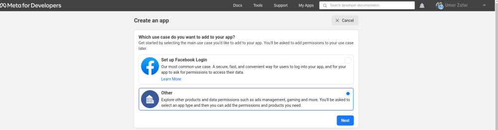 facebook app id permission selection